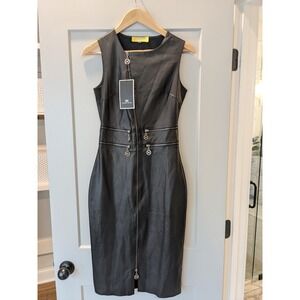 Elisabetta Franchi Gold Label Black Midi Dress Zipper Detail‎ Size 36 READ